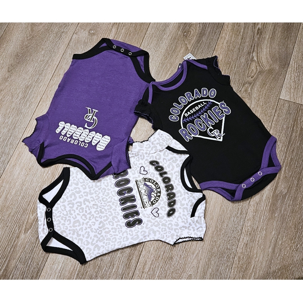 *set 💜 3 Rockies Colorado Baseball Onsies SZ 3-6 MO